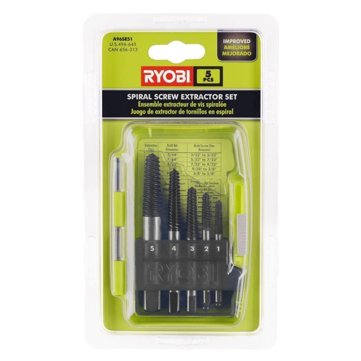 Extractor de Tornillos en Espiral 5pcs RYOBI